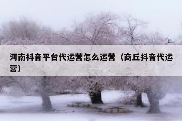 河南抖音平台代运营怎么运营（商丘抖音代运营）